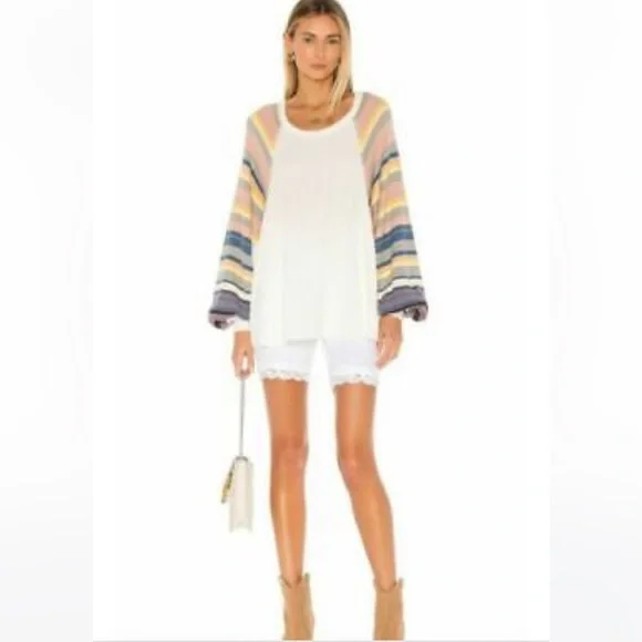 NWT Free People Rainbow Dreams Oversized Pullover Knit Thermal Sweater L